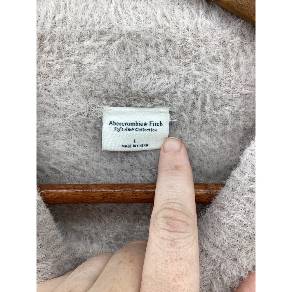 Abercrombie & Fitch Soft AF Eyelash Knit Mock Neck Sweater Taupe Beige Large - Picture 3 of 6